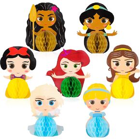 Ticiaga 7pcs Princess Honeycomb Centerpieces, Table Topper for Girls Birthday Party Decoration, Double Sided Cake Topper, Photo Booth Props, Princess Party Supplies Mix of Ariel, Elsa, Belle, Jasmine in Kuwait