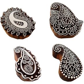 Wholesale (Pack of 6) Round Shaped Floral Designs 100% Handcarved Wooden Block Stamps/Tattoo/Indian Textile Printing Blocks.