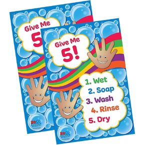 Give Me 5 Handwashing Poster - Laminated, 12 x 18 inches - Wash Hands Sign for Kids - Hand Hygiene Health Poster for Daycare, Pre K and Elementary - School Nurse Office Decorations in Kuwait