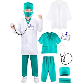 Puteraya Kids Doctor Costume Set Surgical Doctor Suit Uniform with Stethoscope Toys for Boys Girls Dress Up Halloween Cosplay in Kuwait