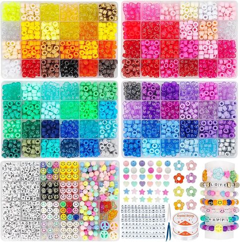 خرز بوني لصنع الاساور من مييم 3540 قطعة، 96 لون، 2600 قطعة خرز كاندي، 500 قطعة خرز حروف و200 قطعة خرز وجه مبتسم، خرز بلاستيكي لصنع المجوهرات، 5 صناديق مجموعة اساور كاندي للحرف اليدوية in Kuwait