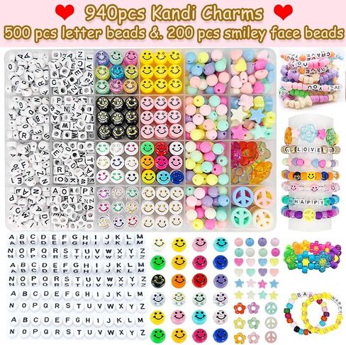 خرز بوني لصنع الاساور من مييم 3540 قطعة، 96 لون، 2600 قطعة خرز كاندي، 500 قطعة خرز حروف و200 قطعة خرز وجه مبتسم، خرز بلاستيكي لصنع المجوهرات، 5 صناديق مجموعة اساور كاندي للحرف اليدوية in Kuwait