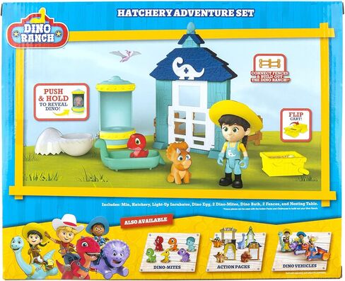 Dino Ranch Hatchery Adventure Set - Features Light Up Dino Egg Incubator, 3" Dino Rancher Min, Two Baby Dinos, Plus Six Accessories - Toys for Kids - Your Favorite Pre-Westoric Ranchers in Kuwait