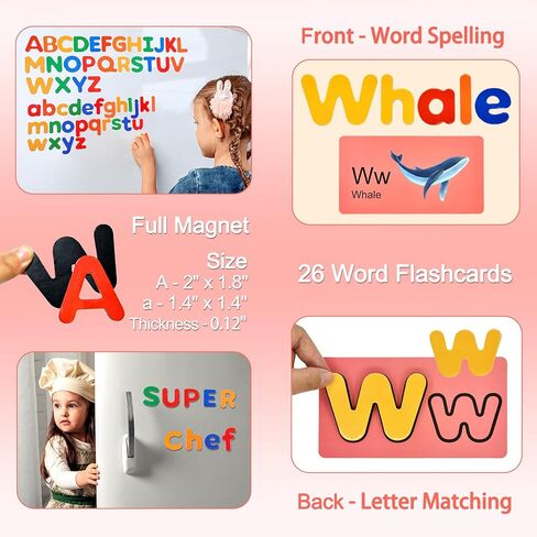 aclarastra الحروف الأبجدية المغناطيسية والألغاز ذات الشكل الخشبي للأطفال من سن 3 إلى 5 سنوات، لعبة تعليمية هدية لفتاة تبلغ من العمر 3 4 5 سنوات - لعبة تهجئة لمرحلة ما قبل المدرسة للأطفال الصغار لعبة تعليمية للأطفال الصغار من سن 3 سنوات فما فوق in Kuwait