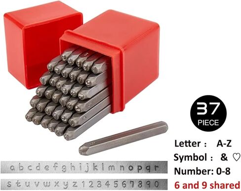 مجموعة أدوات ثقب الأرقام والحروف من SKYZONAL مجموعة أدوات ختم معدنية فولاذية مكونة من 37 قطعة (A-Z 0-9 وشكل قلب) لحرف المجوهرات والخشب والبلاستيك وختم الجلود 1/8 بوصة (3 مم) in Kuwait