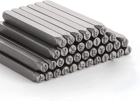 مجموعة أدوات ثقب الأرقام والحروف من SKYZONAL مجموعة أدوات ختم معدنية فولاذية مكونة من 37 قطعة (A-Z 0-9 وشكل قلب) لحرف المجوهرات والخشب والبلاستيك وختم الجلود 1/8 بوصة (3 مم) in Kuwait