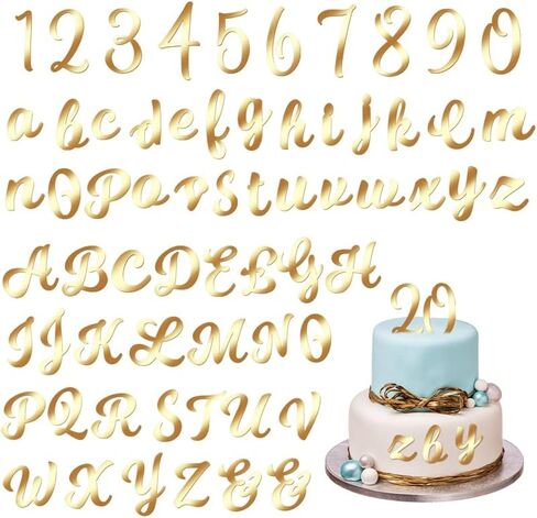 Angirlish 64 قطعة من الأكريليك الذهبي لتزيين الكيك بالحروف الأبجدية الإنجليزية مجموعة تزيين الكيك DIY مجموعة عيد ميلاد سعيد لتزيين كعكة الزفاف المخصصة لوازم الحفلات in Kuwait