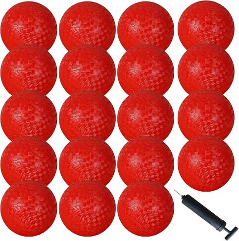 تيرجي 20 قطعة من كرات الملعب 9 انش مطاطية حمراء قابلة للنفخ كرات دودجبول مع مضخة هواء للاطفال والكبار وكرة دودج وكرة اليد والمخيمات والمدارس in Kuwait