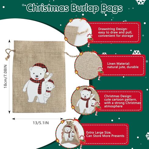 OWill 24PCS Small Christmas Gift Bags,Christmas Candy Treat Bags Burlap Drawstring Mini Bags for Christmas Party Candy Gifts Coworker in Kuwait