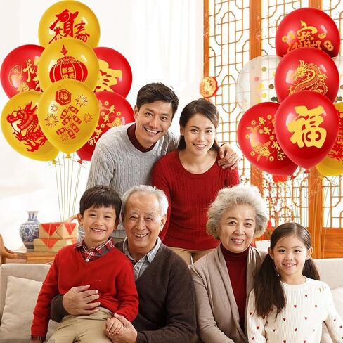 80 PCS Chinese New Year Balloons Spring Festival Latex Balloon Chinese Gold Fu Lantern Fortune Balloons Chinese New Year Party Decoration for Spring Festival Year of the Dragon Party Supplies in Kuwait