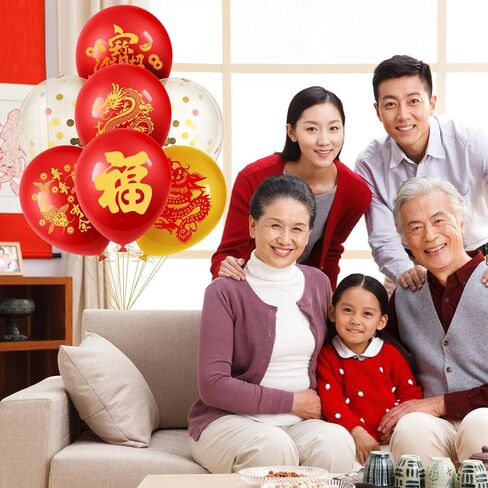 80 PCS Chinese New Year Balloons Spring Festival Latex Balloon Chinese Gold Fu Lantern Fortune Balloons Chinese New Year Party Decoration for Spring Festival Year of the Dragon Party Supplies in Kuwait