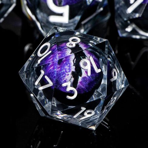 Red Dragon Eye Dice Set, 7PCS Liquid Core Sharp Edge Polyhedral Dice, Resin D&D Dice for RPG Role Playing Games, Handmade in Kuwait