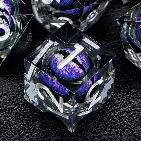 Red Dragon Eye Dice Set, 7PCS Liquid Core Sharp Edge Polyhedral Dice, Resin D&D Dice for RPG Role Playing Games, Handmade in Kuwait
