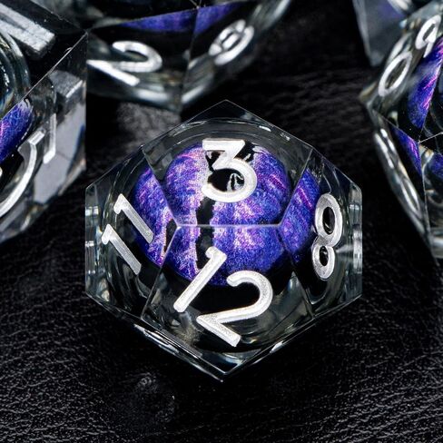 Red Dragon Eye Dice Set, 7PCS Liquid Core Sharp Edge Polyhedral Dice, Resin D&D Dice for RPG Role Playing Games, Handmade in Kuwait