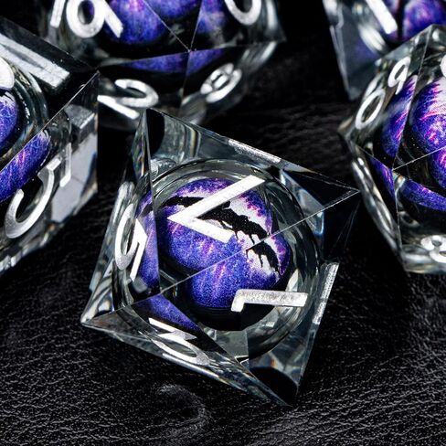 Red Dragon Eye Dice Set, 7PCS Liquid Core Sharp Edge Polyhedral Dice, Resin D&D Dice for RPG Role Playing Games, Handmade in Kuwait
