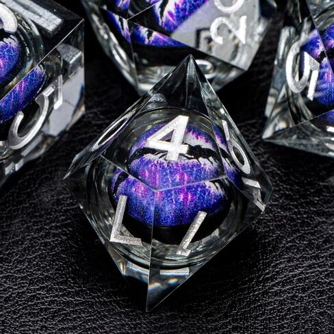 Red Dragon Eye Dice Set, 7PCS Liquid Core Sharp Edge Polyhedral Dice, Resin D&D Dice for RPG Role Playing Games, Handmade in Kuwait
