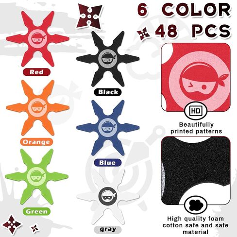 ألعاب نينجا فوم ستار تويز صغيرة من إسفنج الرمي على شكل نجوم من الفوم ألعاب رمي نينجا مفضلة لحفلات أعياد الميلاد للأولاد إكسسوار أزياء الهالوين، 4 بوصة (24، وردي داكن، وردي، أسود) in Kuwait