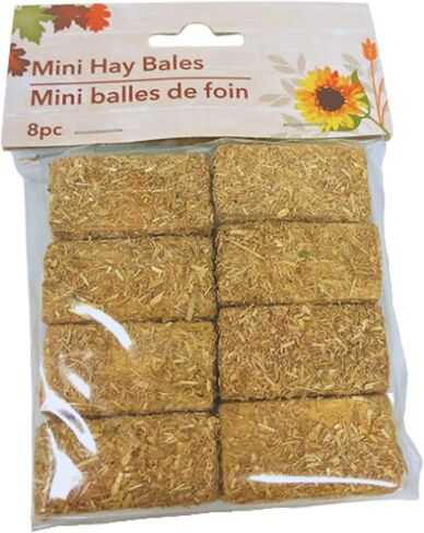Ja'Cor Faux Rectangular Mini Hay Bales for Crafts Decor, Autumn Miniature Hay Bale Decoration for Table Tiered Tray Dollhouse Play House, Farmhouse Decorations, 8 Ct. 1 Pack in Kuwait