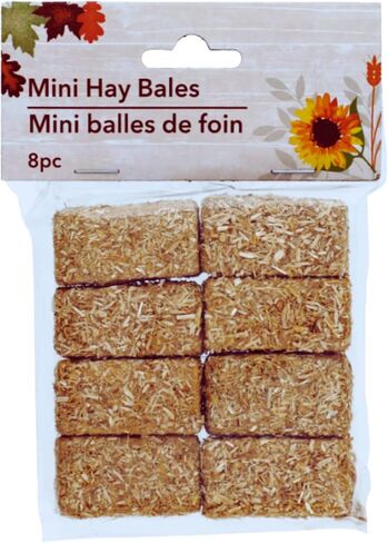 Ja'Cor Faux Rectangular Mini Hay Bales for Crafts Decor, Autumn Miniature Hay Bale Decoration for Table Tiered Tray Dollhouse Play House, Farmhouse Decorations, 8 Ct. 1 Pack in Kuwait