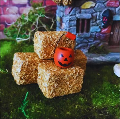 Ja'Cor Faux Rectangular Mini Hay Bales for Crafts Decor, Autumn Miniature Hay Bale Decoration for Table Tiered Tray Dollhouse Play House, Farmhouse Decorations, 8 Ct. 1 Pack in Kuwait