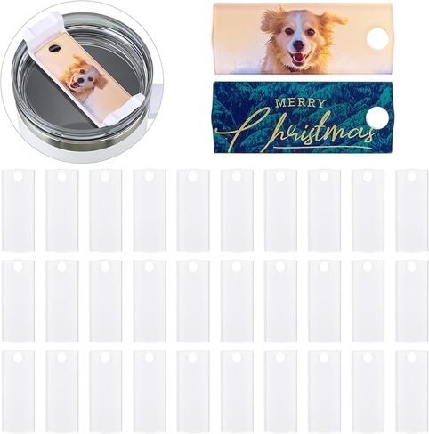 Yoande 30 Pcs Sublimation Acrylic Name Plates Compatible with Stanley Tumbler of 40 Oz, 3" x 1.25" Clear Name Tag Cup Identification Plate Drink Water Bottle Lid Accessories for DIY in Kuwait