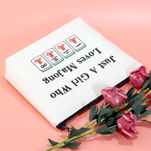 JXGZSO Lucky Mahjong Tiles Makeup Bag Who Loves Mahjong Board Game Storage Bag For Mahjong Lover in Kuwait