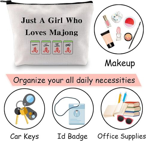 JXGZSO Lucky Mahjong Tiles Makeup Bag Who Loves Mahjong Board Game Storage Bag For Mahjong Lover in Kuwait