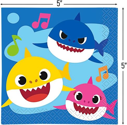 Baby Shark Multicolored Beverage Napkins, 5" - 16-Pack - Vibrant 2-Ply Paper Napkins, Perfect for Kid's Parties in Saudi Arabia