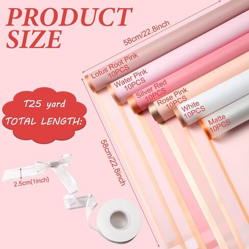 Seajan 260 Pcs Mother's Day Korean Style Paper for Bouquets 22.8'' Flower Wrapping Paper, Include 4 Rolls Ribbon 100 Pins 96 Pcs 3D Butterflies for Wedding Birthday Present DIY(Multi Color) in Kuwait