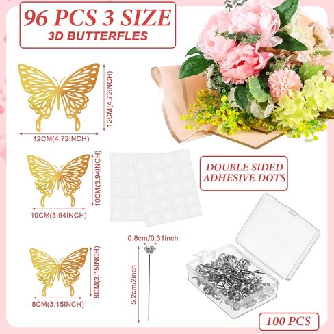 Seajan 260 Pcs Mother's Day Korean Style Paper for Bouquets 22.8'' Flower Wrapping Paper, Include 4 Rolls Ribbon 100 Pins 96 Pcs 3D Butterflies for Wedding Birthday Present DIY(Multi Color) in Kuwait