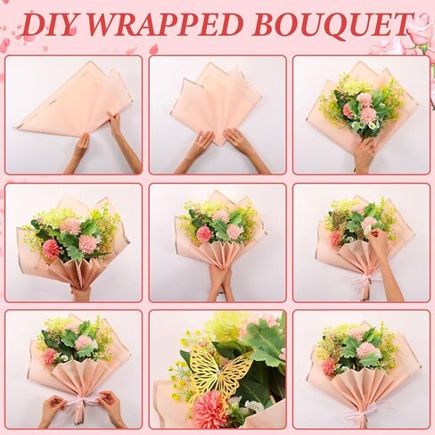 Seajan 260 Pcs Mother's Day Korean Style Paper for Bouquets 22.8'' Flower Wrapping Paper, Include 4 Rolls Ribbon 100 Pins 96 Pcs 3D Butterflies for Wedding Birthday Present DIY(Multi Color) in Kuwait