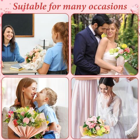 Seajan 260 Pcs Mother's Day Korean Style Paper for Bouquets 22.8'' Flower Wrapping Paper, Include 4 Rolls Ribbon 100 Pins 96 Pcs 3D Butterflies for Wedding Birthday Present DIY(Multi Color) in Kuwait