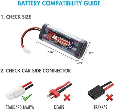 Tenergy 7.2V Battery Pack for RC Car, High Capacity 6-Cell 3800mAh NiMH Flat Battery Pack, Replacement Hobby Battery with Standard Tamiya Connector in Kuwait