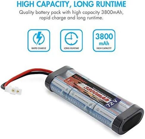 Tenergy 7.2V Battery Pack for RC Car, High Capacity 6-Cell 3800mAh NiMH Flat Battery Pack, Replacement Hobby Battery with Standard Tamiya Connector in Kuwait