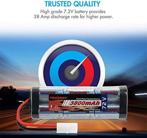Tenergy 7.2V Battery Pack for RC Car, High Capacity 6-Cell 3800mAh NiMH Flat Battery Pack, Replacement Hobby Battery with Standard Tamiya Connector in Kuwait