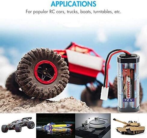 Tenergy 7.2V Battery Pack for RC Car, High Capacity 6-Cell 3800mAh NiMH Flat Battery Pack, Replacement Hobby Battery with Standard Tamiya Connector in Kuwait