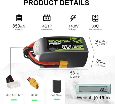 OVONIC 4S Lipo Battery 80C 850mAh 14.8V Lipo Battery with XT30 Connector for RC FPV Racing Drone RC Airplane Helicopter Quadcopter in Saudi Arabia
