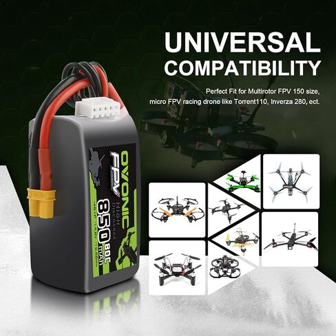 OVONIC 4S Lipo Battery 80C 850mAh 14.8V Lipo Battery with XT30 Connector for RC FPV Racing Drone RC Airplane Helicopter Quadcopter in Saudi Arabia