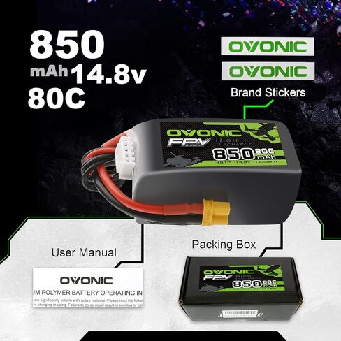 OVONIC 4S Lipo Battery 80C 850mAh 14.8V Lipo Battery with XT30 Connector for RC FPV Racing Drone RC Airplane Helicopter Quadcopter in Saudi Arabia
