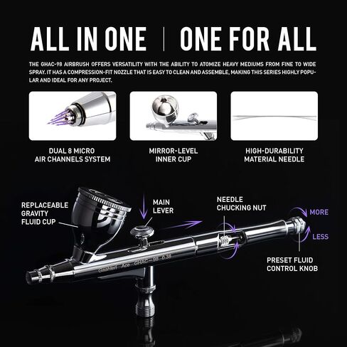 مجموعة بخاخة من جاهليري، مسدس بخاخة مع وظيفة مزدوجة المفعول، كوب سائل الجاذبية 1/4 اونصة، مقبض مقطوع، ابر 0.38 ملم، فرشاة هوائية متعددة الاغراض للمكياج وتلوين الاظافر والتاتو in Kuwait