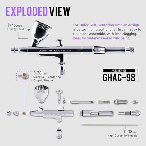 مجموعة بخاخة من جاهليري، مسدس بخاخة مع وظيفة مزدوجة المفعول، كوب سائل الجاذبية 1/4 اونصة، مقبض مقطوع، ابر 0.38 ملم، فرشاة هوائية متعددة الاغراض للمكياج وتلوين الاظافر والتاتو in Kuwait
