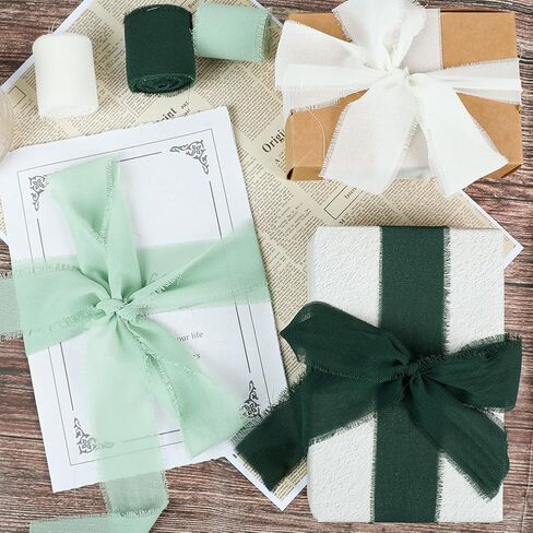Labeol 6 Rolls Chiffon Ribbon, 1.5" x 5Yd Chiffon Silk Ribbon Handmade Frayed Fringe Fabric Mixed Color Ribbons Set for Gifts Wrapping Wedding Invitations Bouquets Envelopes Crafts in Saudi Arabia