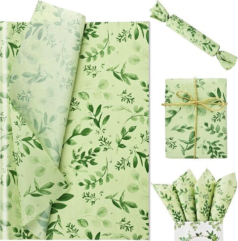 Bolsome 100 Sheets 20 * 14 Inches Eucalyptus Tissue Paper Green Leaves Gift Wrapping Tissue Greenery Botanical Tissue Paper for Gift Bags for Birthday Wedding Boho Party Craft in Saudi Arabia
