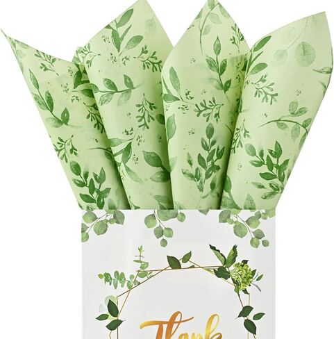Bolsome 100 Sheets 20 * 14 Inches Eucalyptus Tissue Paper Green Leaves Gift Wrapping Tissue Greenery Botanical Tissue Paper for Gift Bags for Birthday Wedding Boho Party Craft in Saudi Arabia