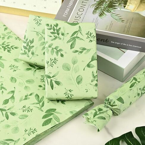 Bolsome 100 Sheets 20 * 14 Inches Eucalyptus Tissue Paper Green Leaves Gift Wrapping Tissue Greenery Botanical Tissue Paper for Gift Bags for Birthday Wedding Boho Party Craft in Saudi Arabia