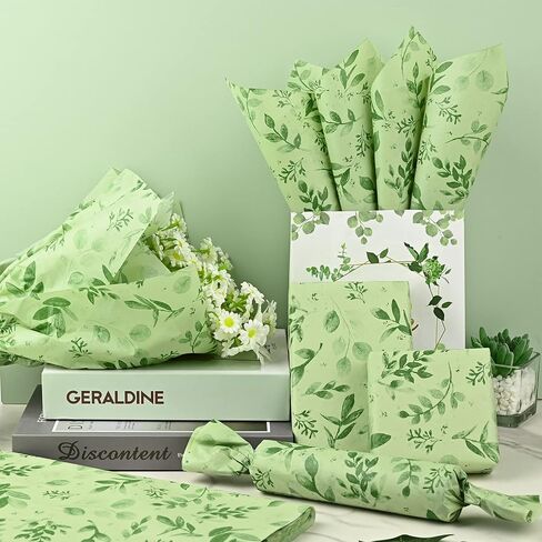 Bolsome 100 Sheets 20 * 14 Inches Eucalyptus Tissue Paper Green Leaves Gift Wrapping Tissue Greenery Botanical Tissue Paper for Gift Bags for Birthday Wedding Boho Party Craft in Saudi Arabia