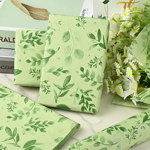 Bolsome 100 Sheets 20 * 14 Inches Eucalyptus Tissue Paper Green Leaves Gift Wrapping Tissue Greenery Botanical Tissue Paper for Gift Bags for Birthday Wedding Boho Party Craft in Saudi Arabia