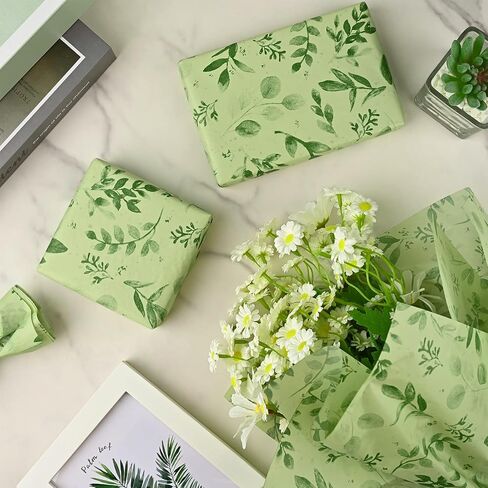 Bolsome 100 Sheets 20 * 14 Inches Eucalyptus Tissue Paper Green Leaves Gift Wrapping Tissue Greenery Botanical Tissue Paper for Gift Bags for Birthday Wedding Boho Party Craft in Saudi Arabia