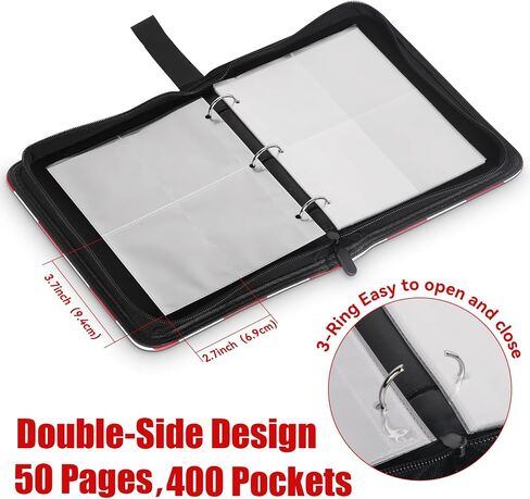 Trading Card Binder, 4-Pocket Sports Card Album Holder for TCG, MTG, Yugioh, Football, Basketball, Hockey and Baseball Cards - 50 Pages, 400 Card Capacity - Alternating red and white in Saudi Arabia