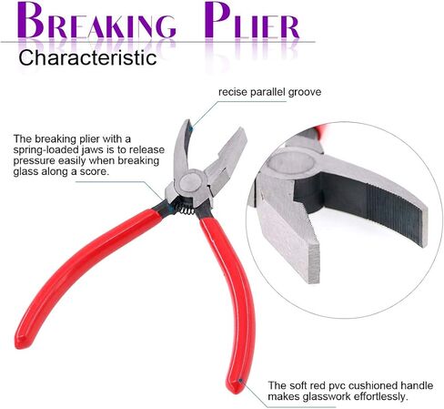 Swpeet 2Pcs Heavy Duty Breaker Grozer Pliers and Glass Running Pliers Kit with Rubber Tips, Glass Pliers with Flat Jaws & Curve Jaw Perfect for Stained Glass in Saudi Arabia